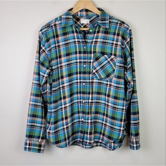 wilfred Free Aritzia Plaid Button Down Shirt Flannel Blue Green S - Picture 11 of 11